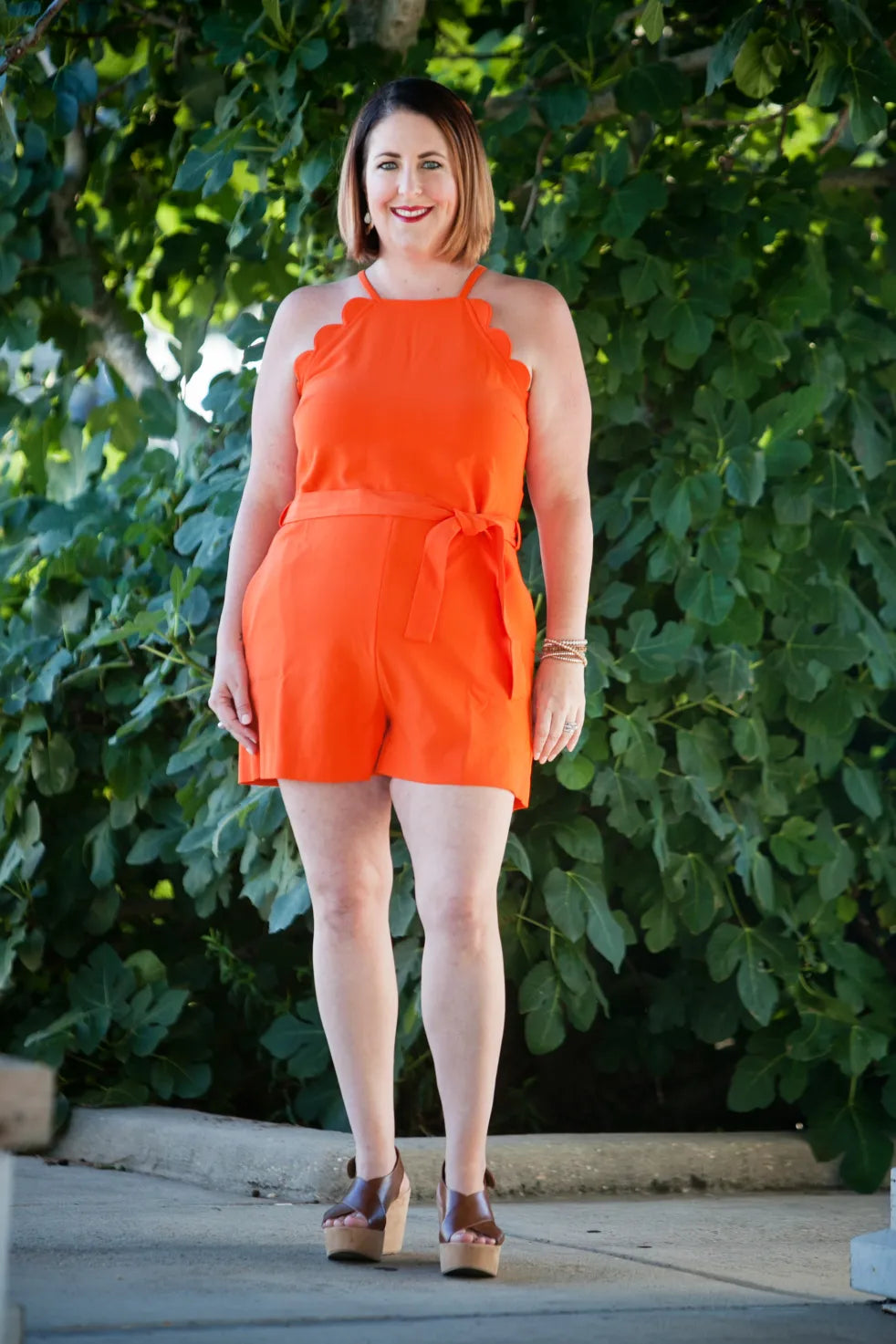 Victoria Beckham Orange Scallop Romper, Size S