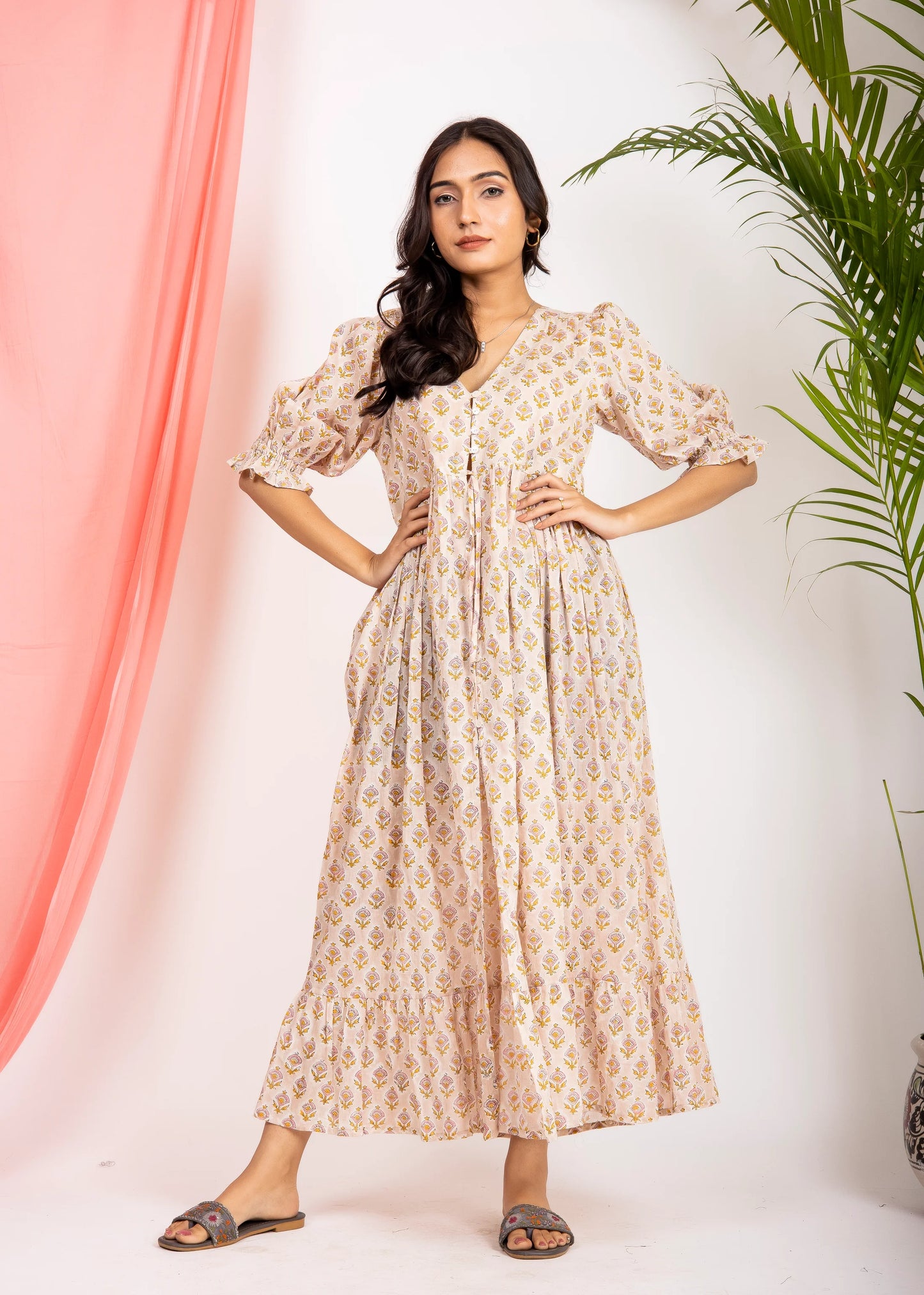 The Jaipur Art Cotton Floral Dress, Size L