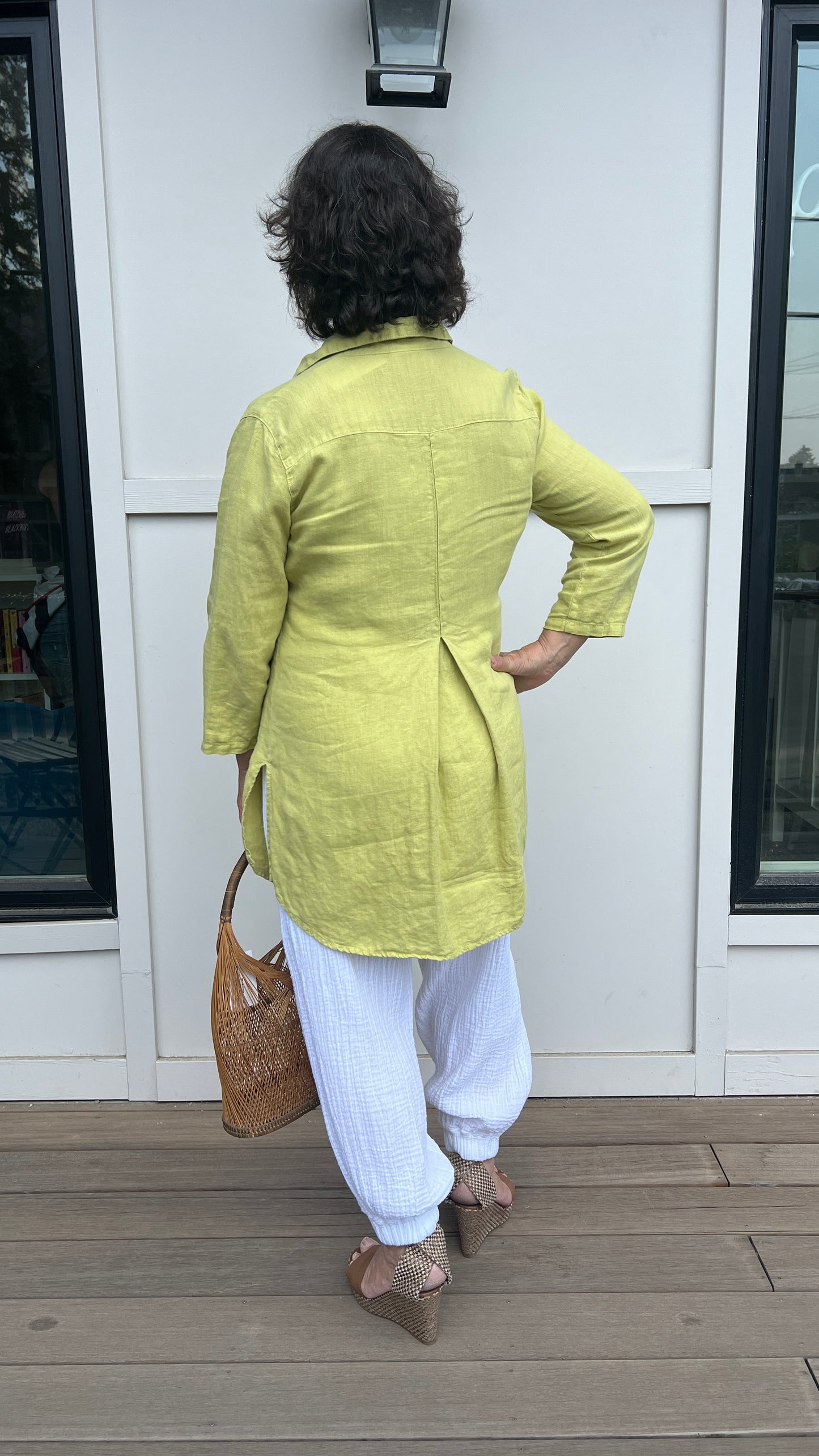 Color Me Cotton Lime Green Linen Blouse, Size S