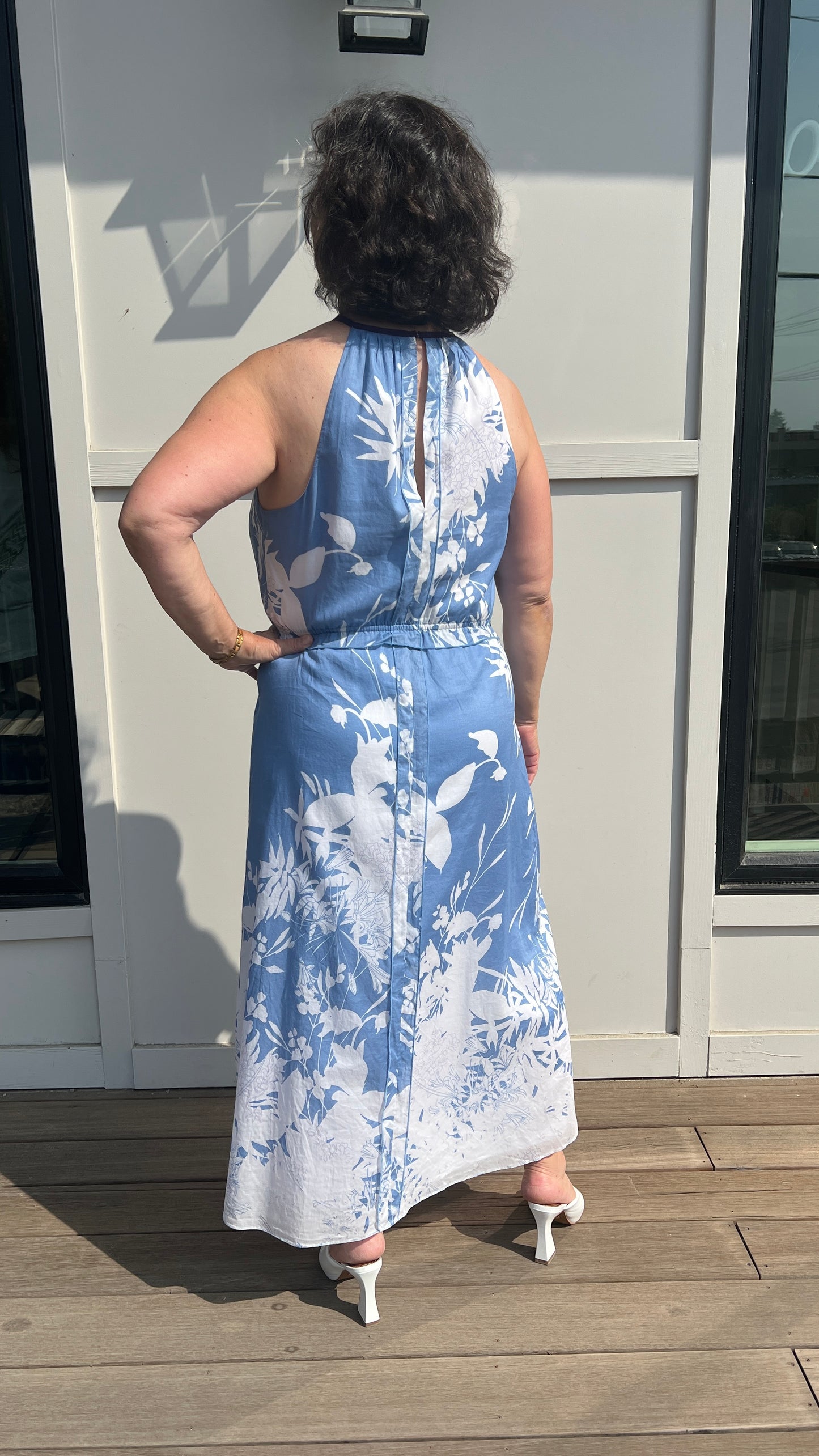 NWT Tahari Blue Floral Maxi Dress, Size 14