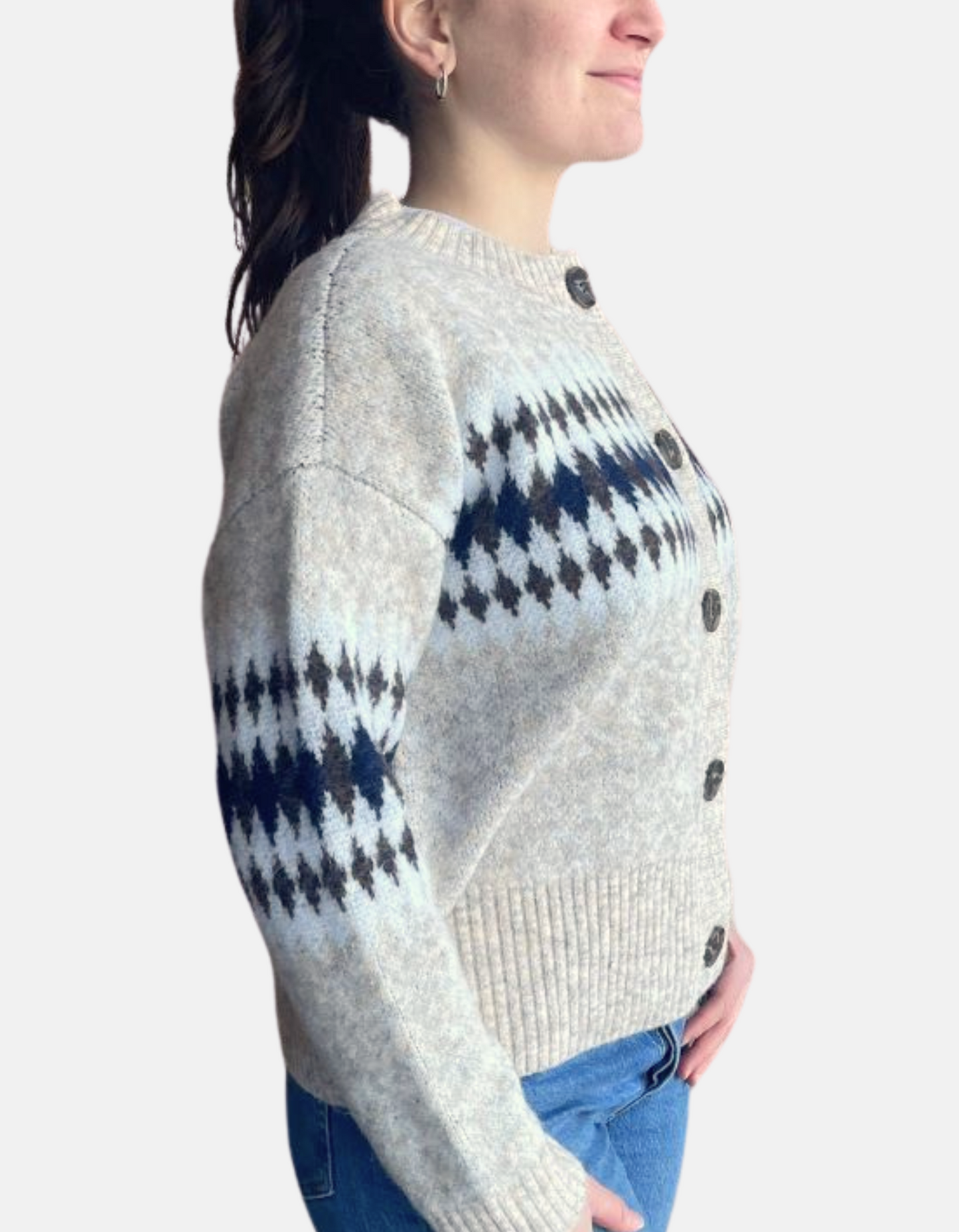 RD Style Cream Diamond Print Cardigan, Size XS