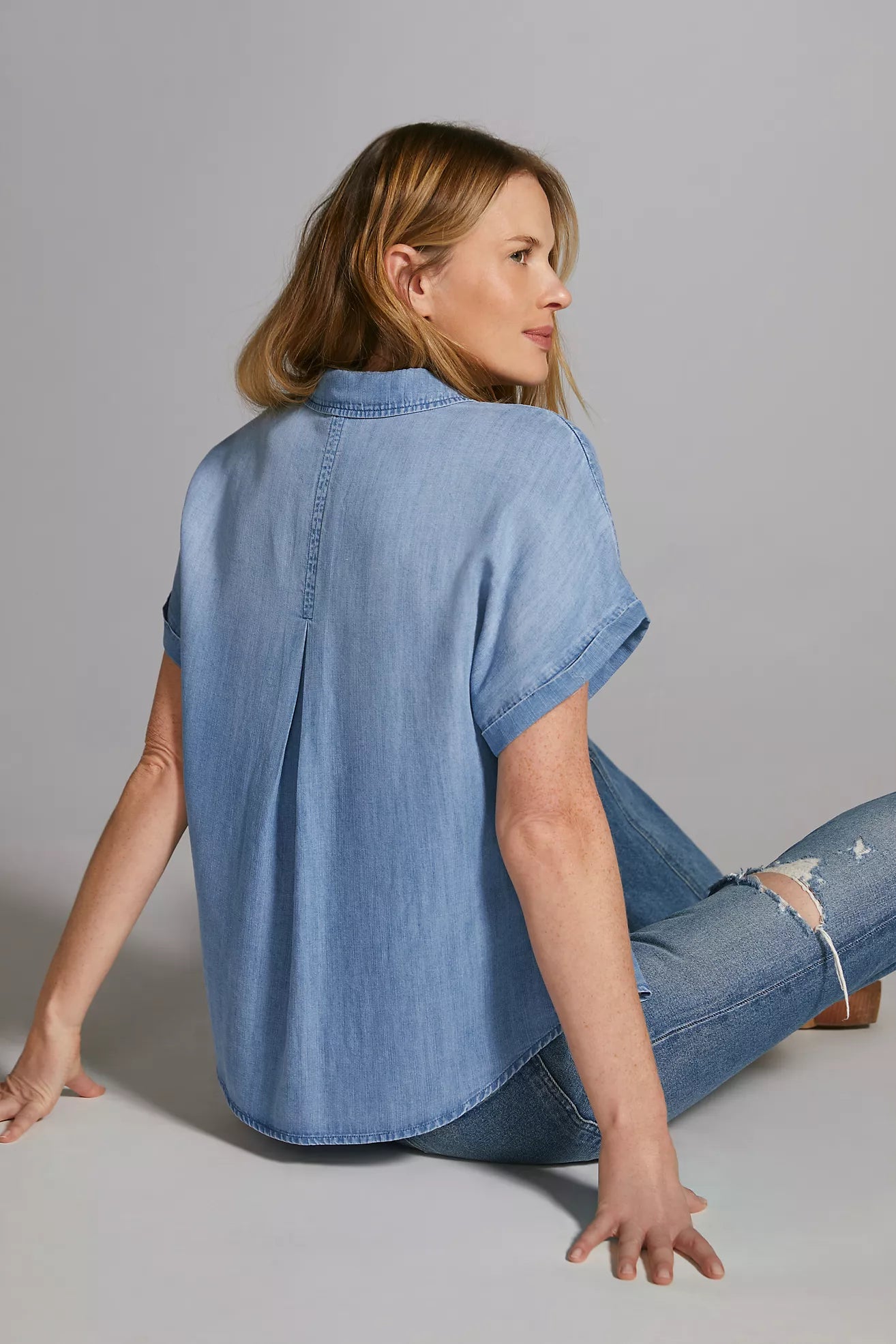 Cloth & Stone Denim Button Up Top, Size XL