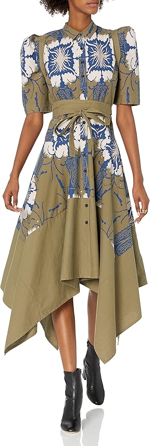 Making The Cut Cotton Green Floral Dress, Size M