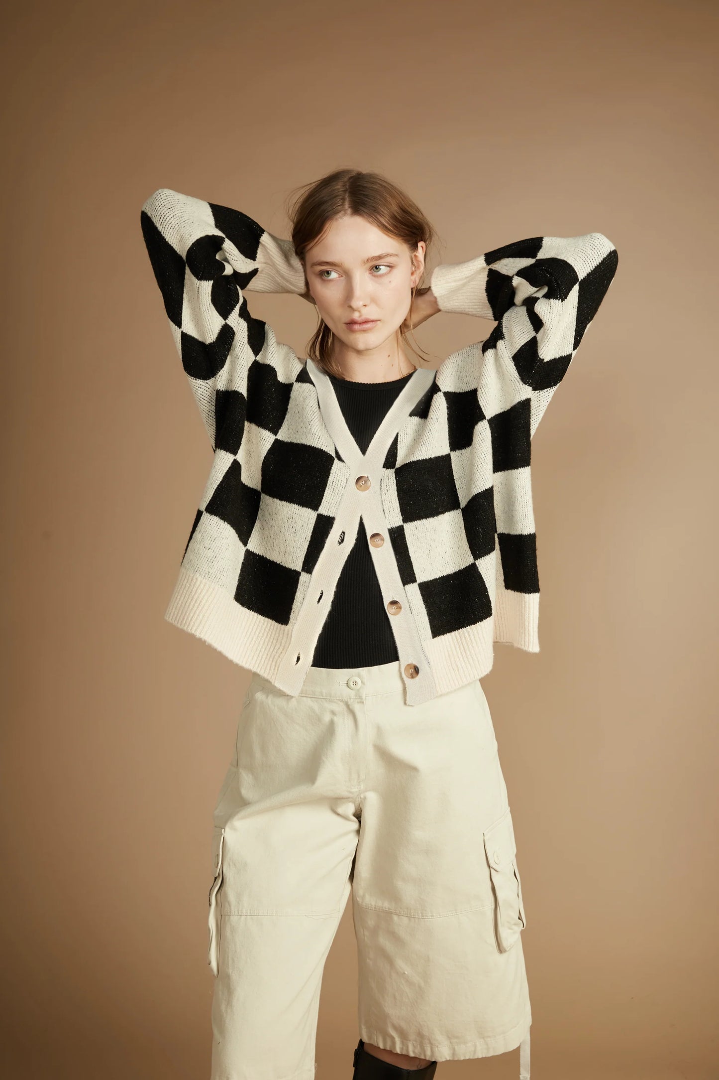 Oak & Fort Checker Cardigan, Size M