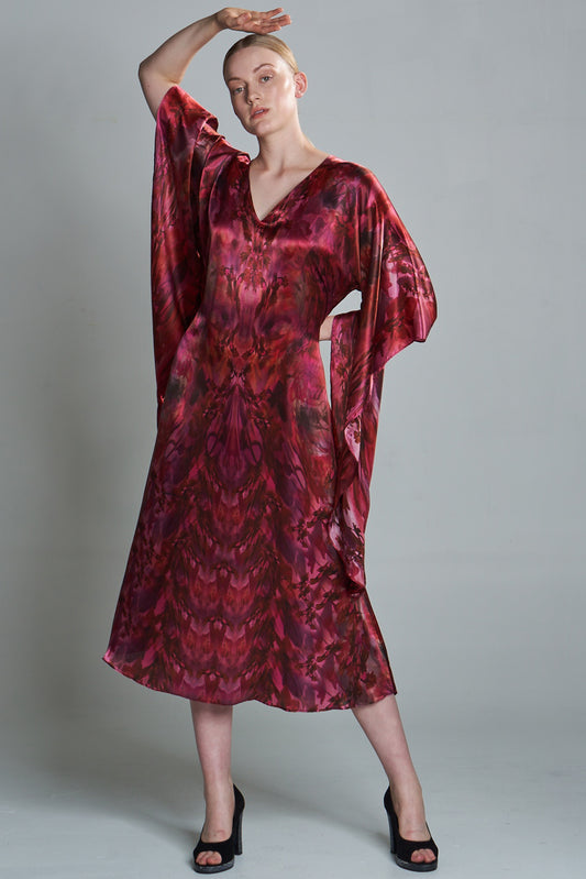 Javad Red Silk Floral Dress, Size O/S