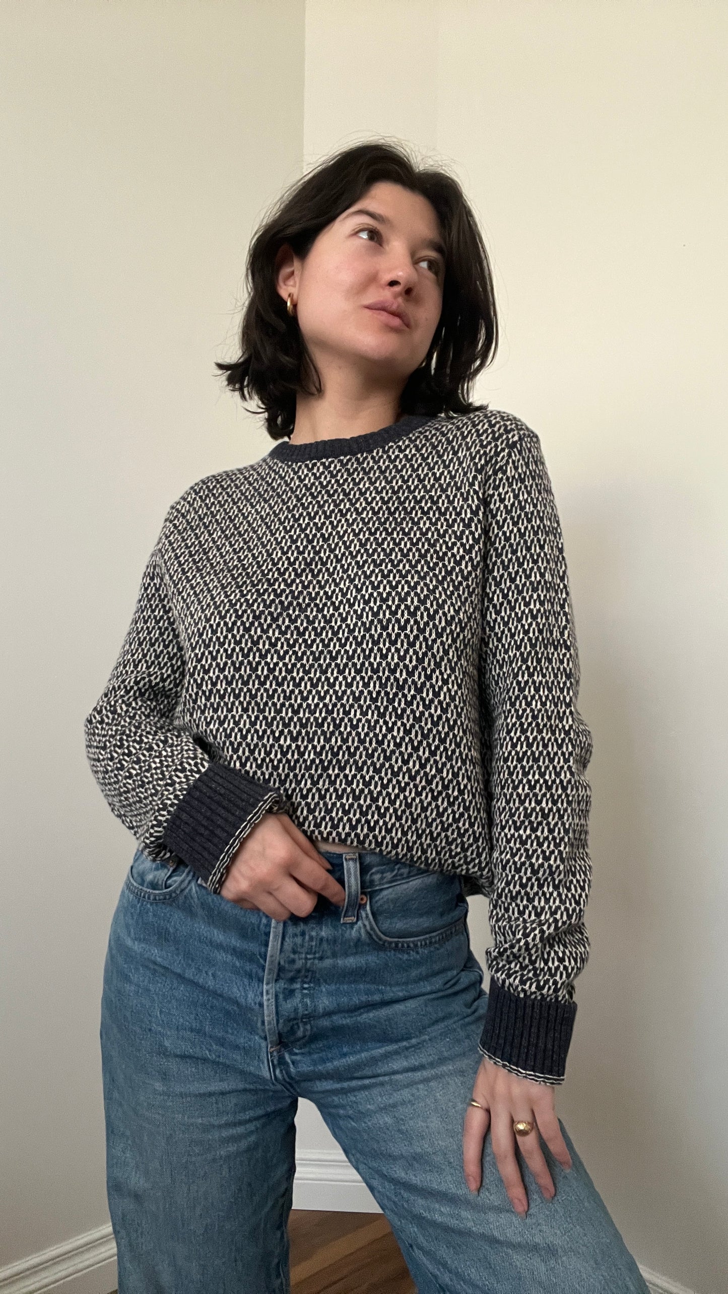 NWT Jack & Jones Blue & Cream Rombos Sweater, Size M