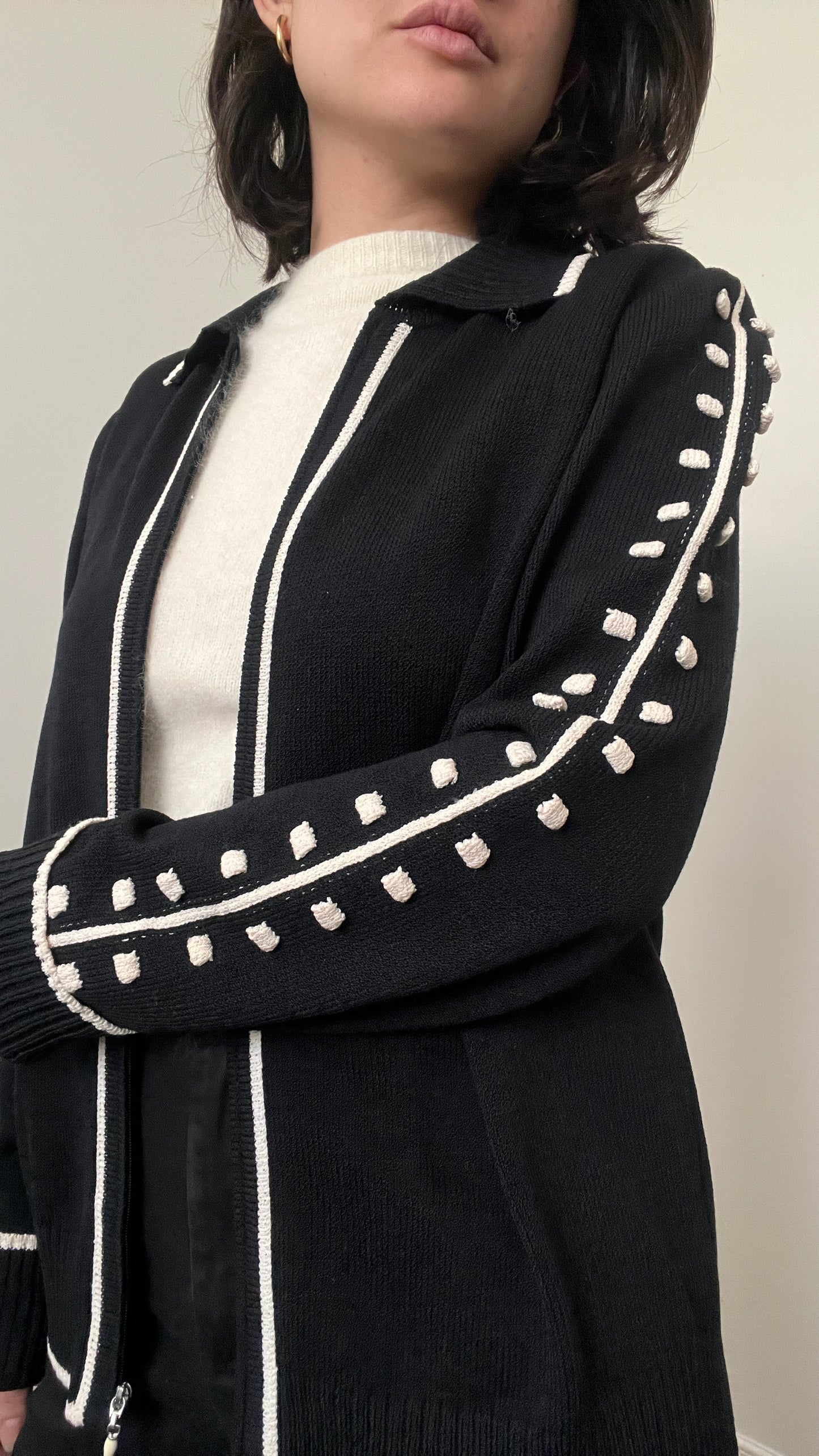 St.John Black & Cream Textured Jacket, Size 12