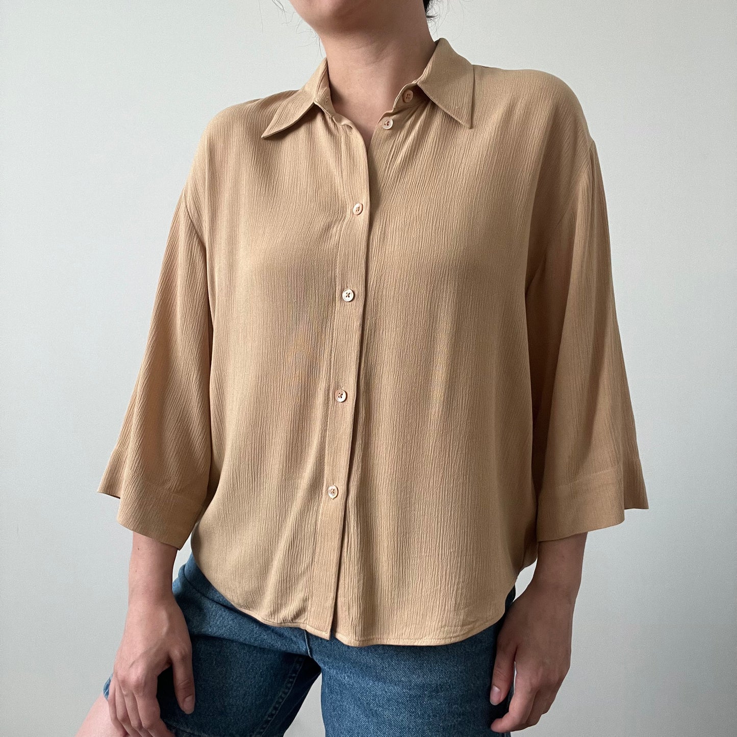 Babaton Tan Button Up Top, Size S