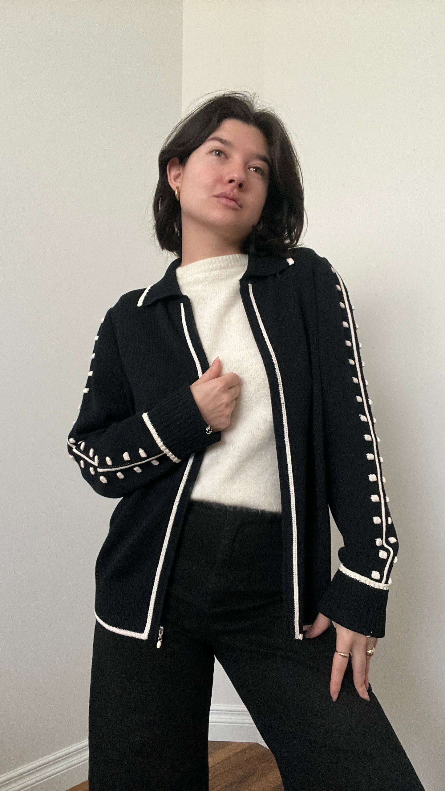 St.John Black & Cream Textured Jacket, Size 12