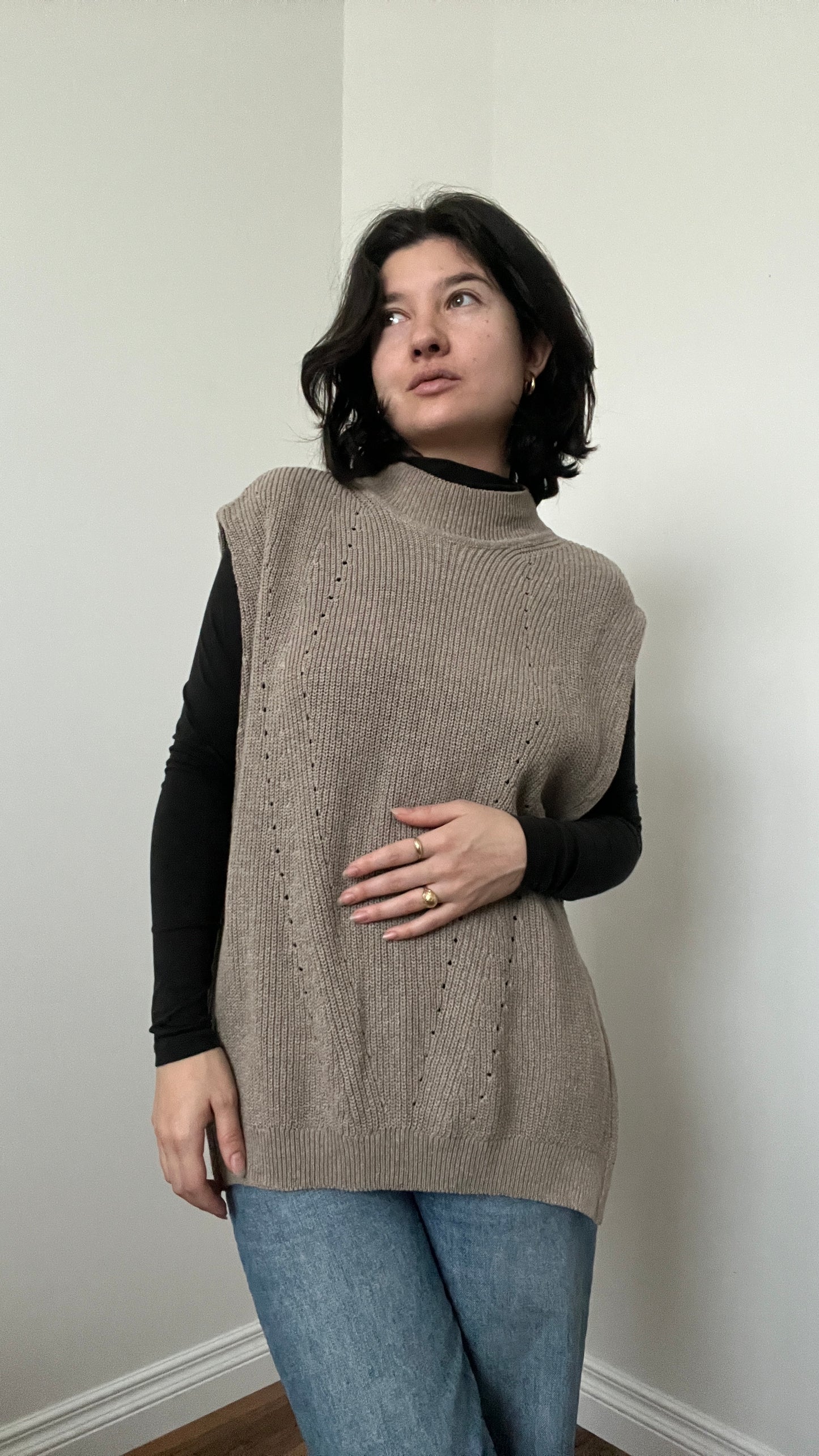 Pilcro Anthropologie Taupe Open Side Turtleneck, Size M/L