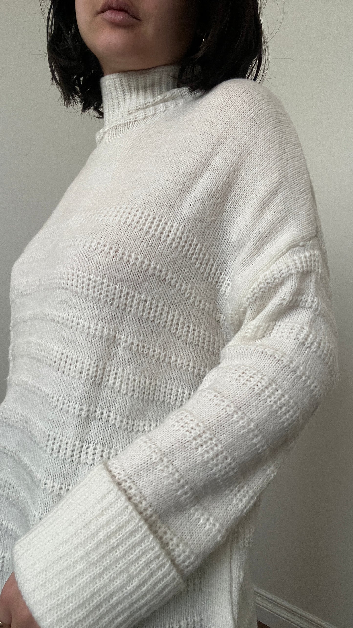 Max Studio White Stripe Textured Turtleneck, Size L