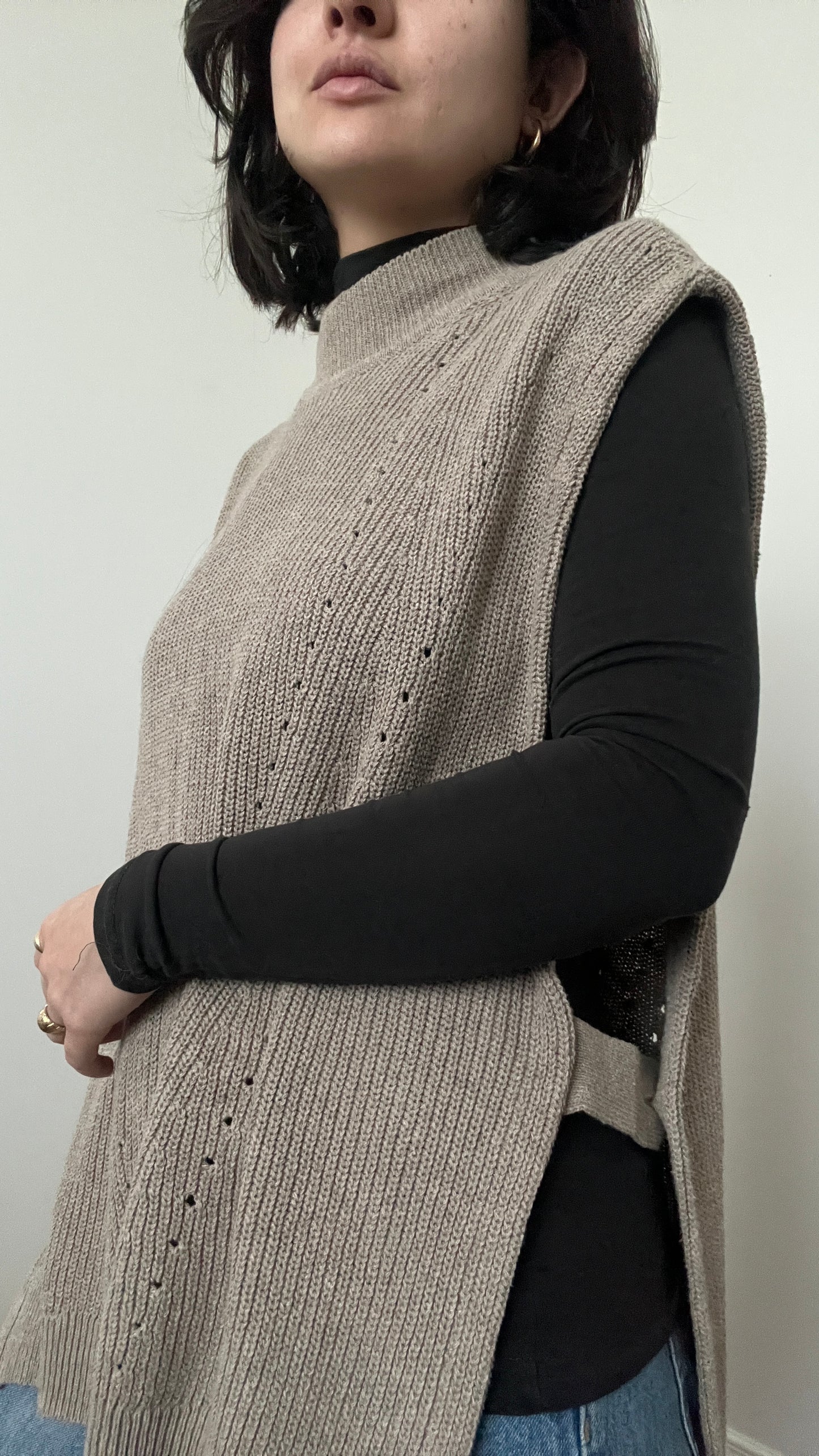 Pilcro Anthropologie Taupe Open Side Turtleneck, Size M/L