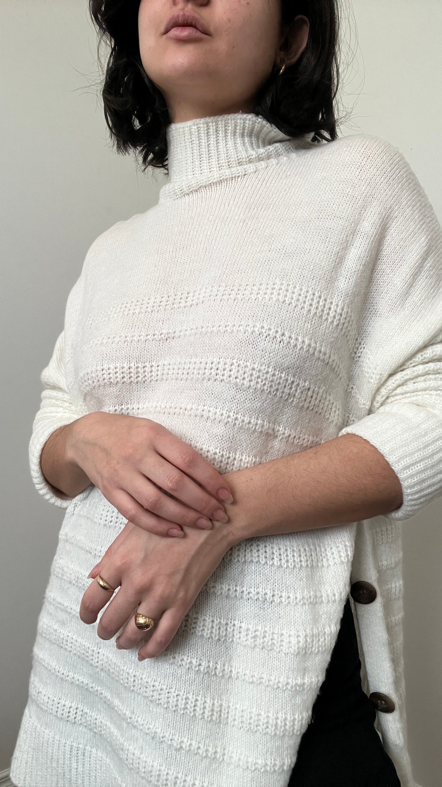 Max Studio White Stripe Textured Turtleneck, Size L