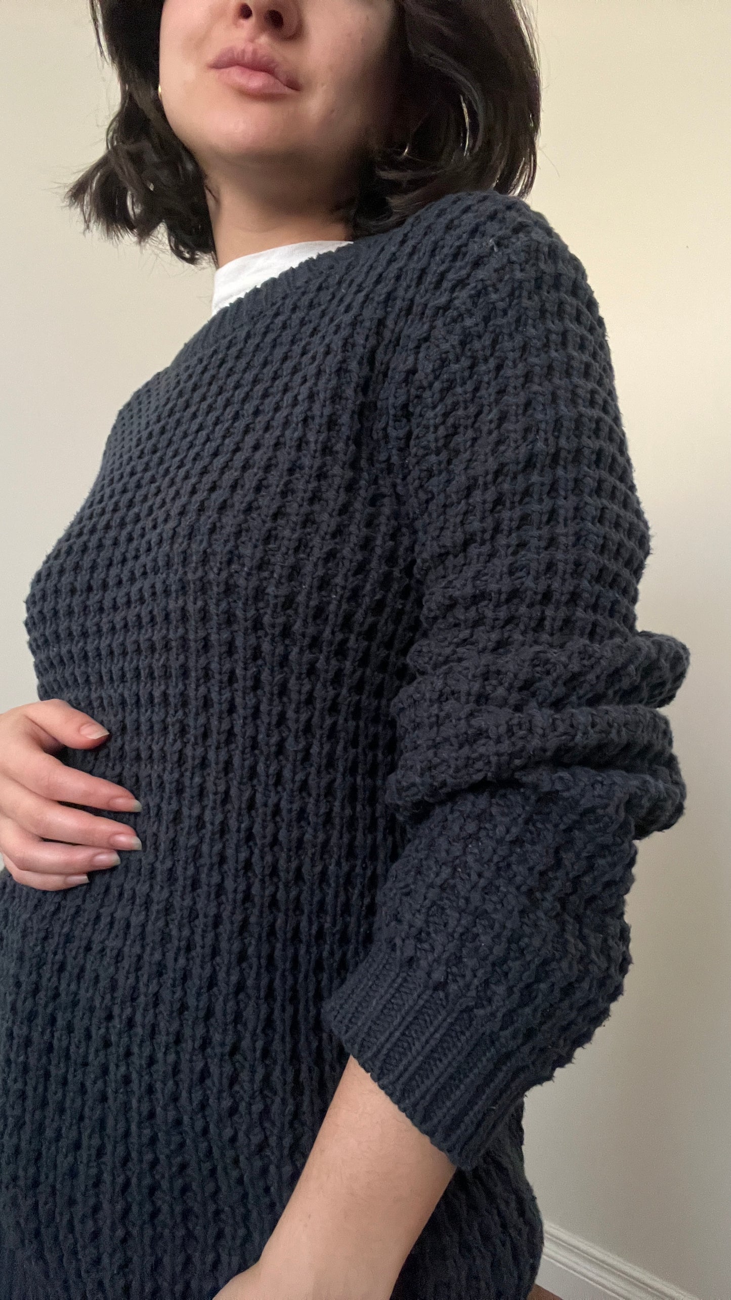 Oak & Fort Navy Chunky Knit Crewneck, Size M/L