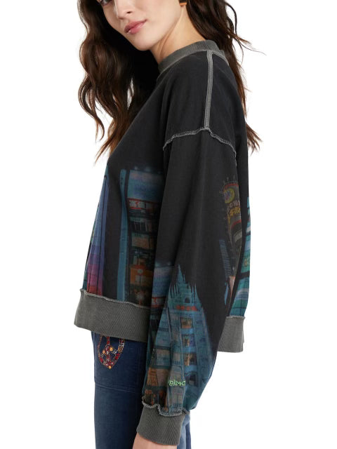 Desigual Grey Cotton City Sweater Shirt, Size M