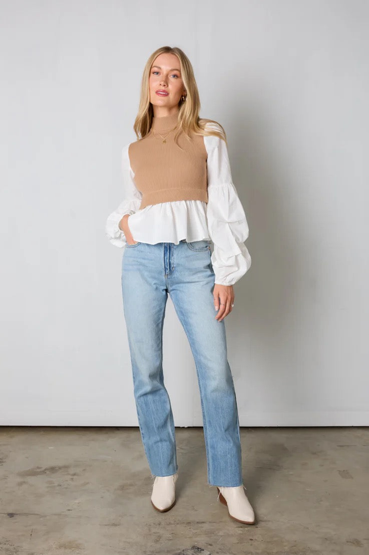 Anthropologie White Rouched Sleeve Top, Size S