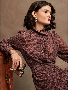 Banana Republic Burgundy Paisley Dress, Size M