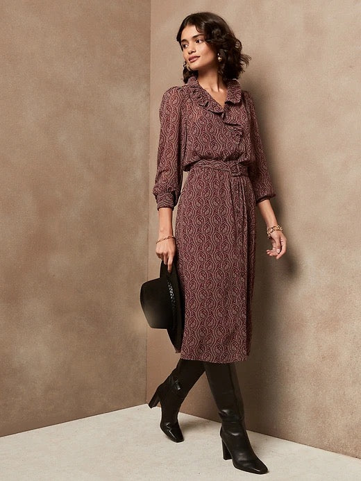 Banana Republic Burgundy Paisley Dress, Size M