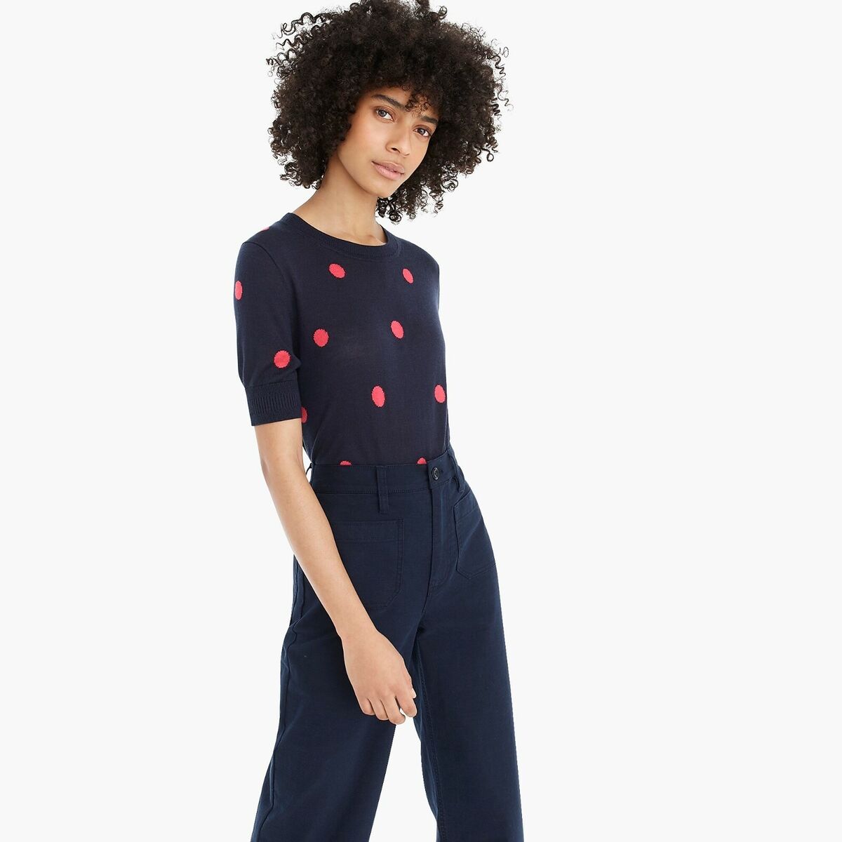J Crew Navy Polka Dot Sweater, Size M