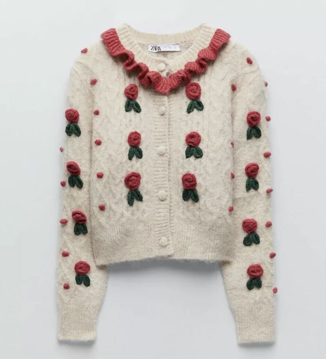 Zara Crotchet Rose Cream Cardigan, Size L