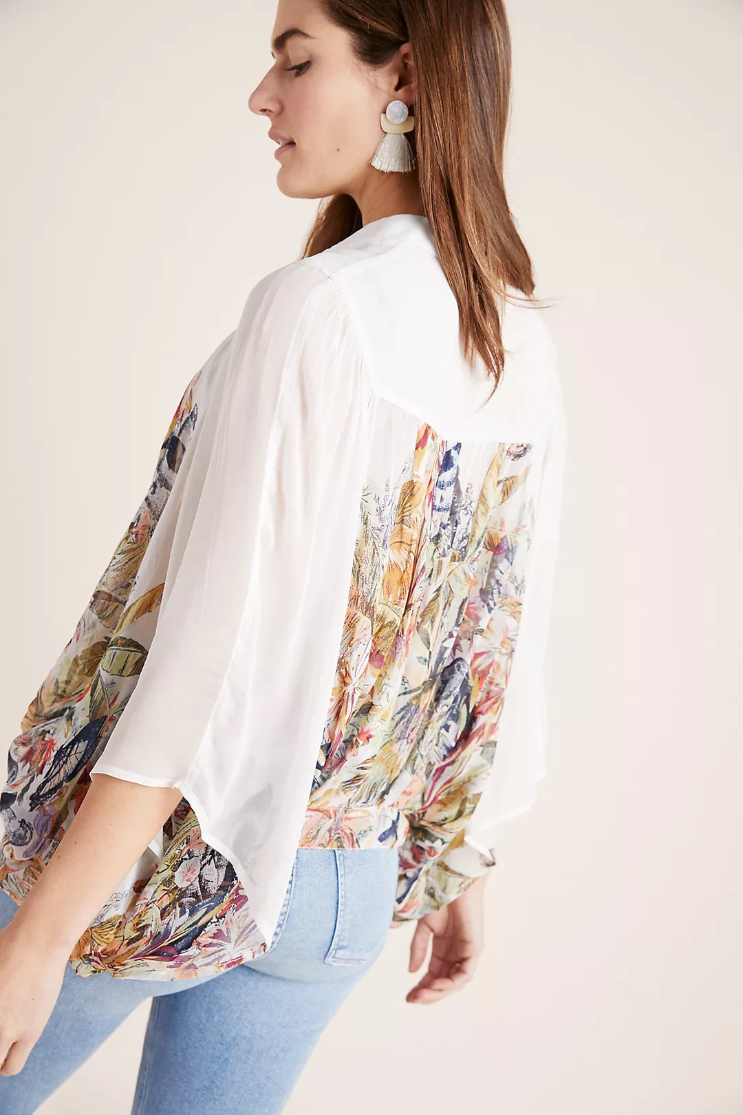 Anthropologie Portia White Floral Sheer Blouse, Size S