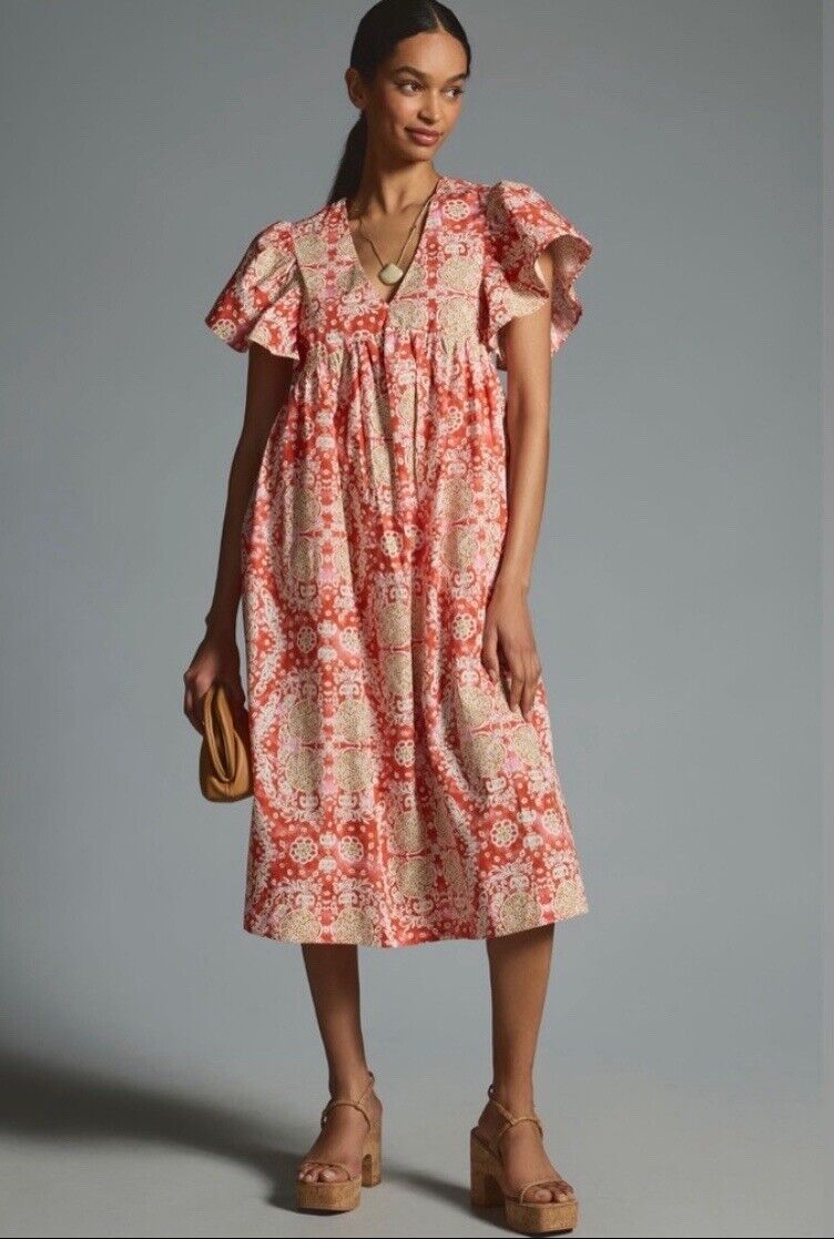 Anthropologie Red Floral Maxi Dress, Size XL