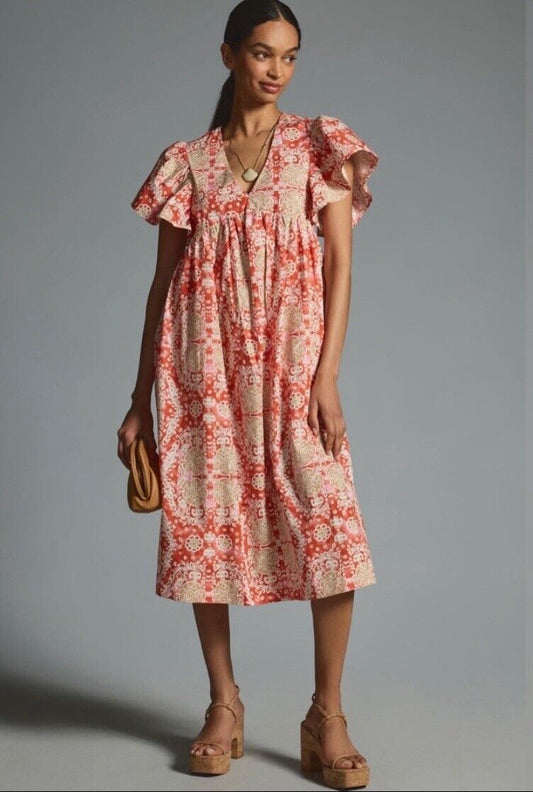 Anthropologie Red Floral Maxi Dress, Size XL