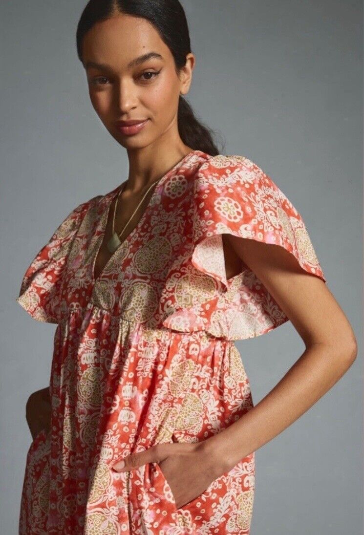 Anthropologie Red Floral Maxi Dress, Size XL