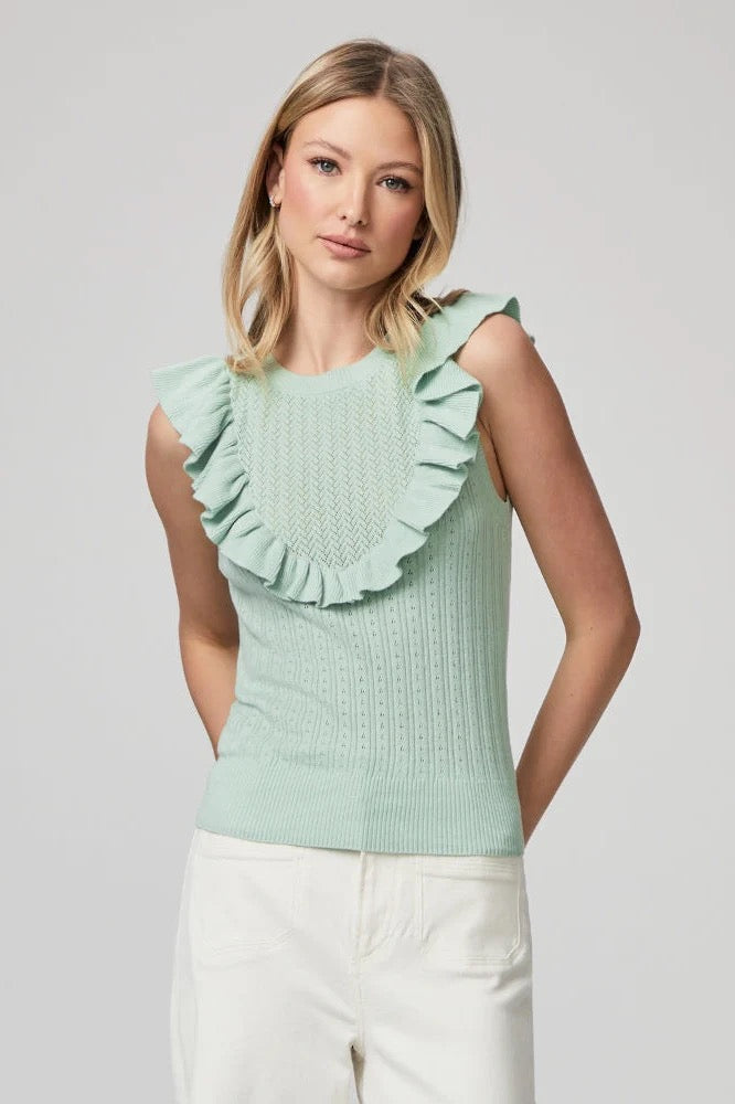 Paige Rosine Mint Green Ruffle Top, Size L