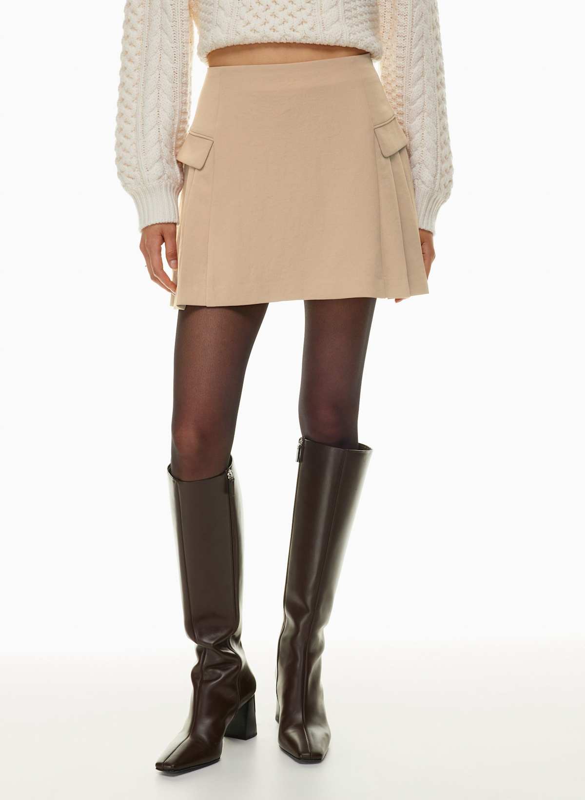 Wilfred Tan Side Pleat Minetta Skirt, Size 6