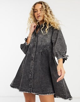 Free People Hannah Mini Black Denim Dress, Size S