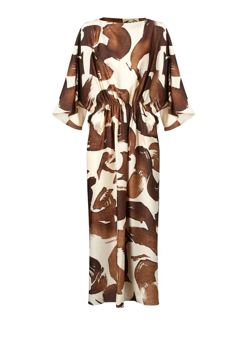 Mango Brown Abstract Print Dress, Size M