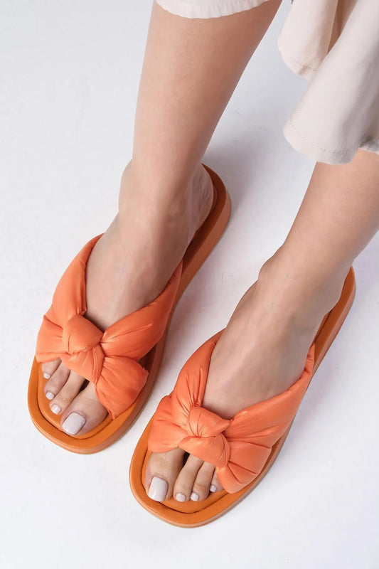 Tyche Orange Chunky Flip Flops, Size 6