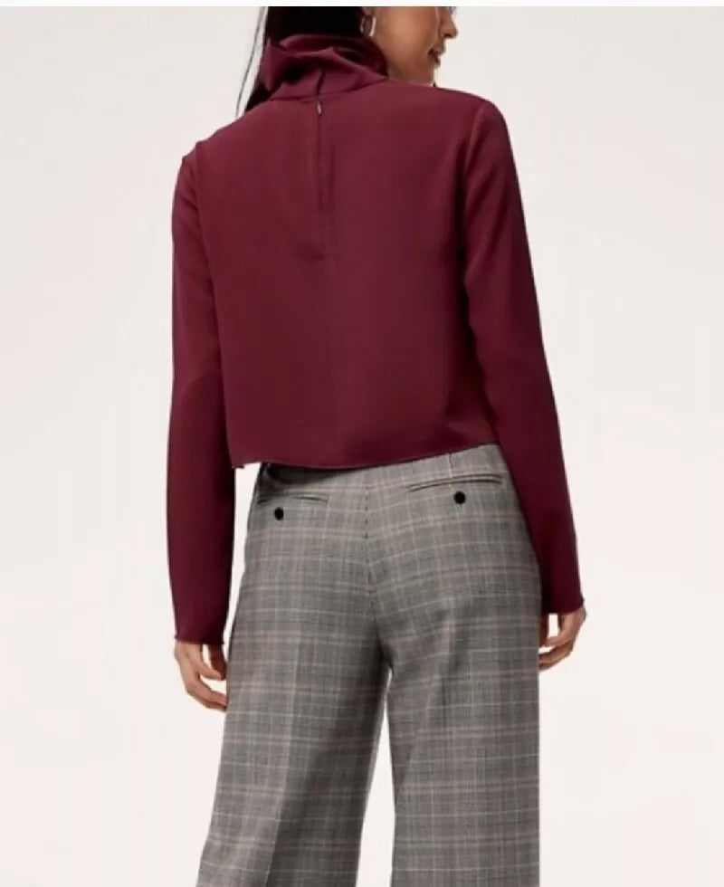 Babaton Burgundy Barolo Turtleneck Blouse, Size XXS