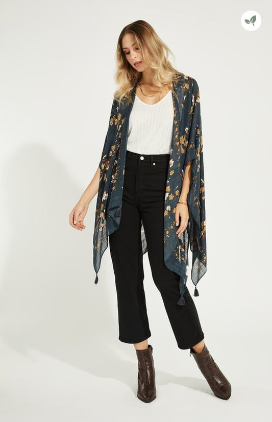 Gentle Fawn Navy Floral Kimono, Size O/S