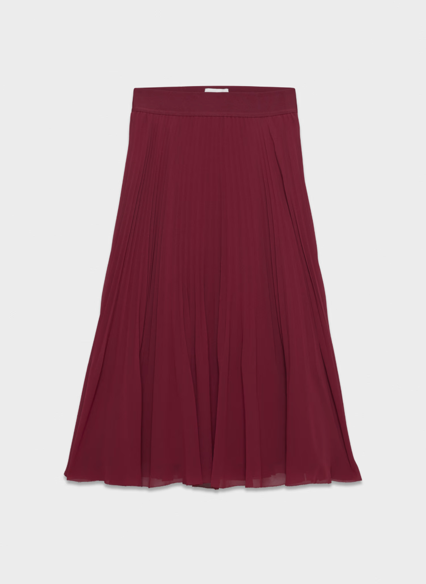 Wilfred Burgundy Pleated Maxi Skirt, Size M
