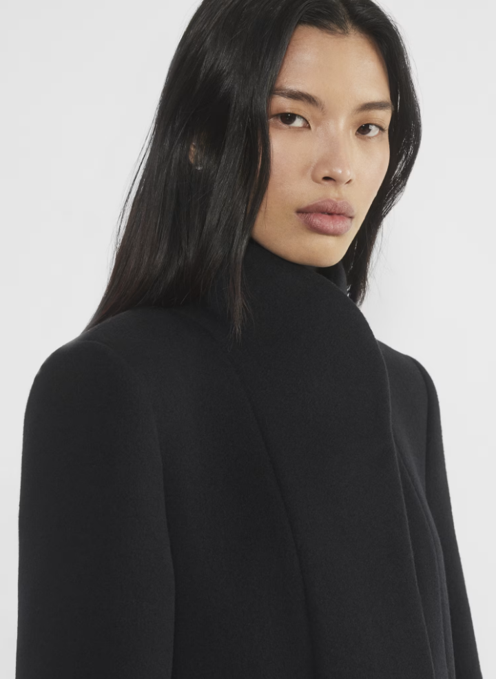 Wilfred Black Wool Blend Cocoon Coat, Size M