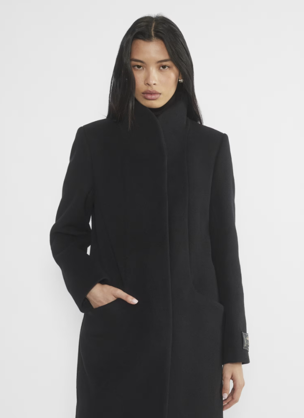 Wilfred Black Wool Blend Cocoon Coat, Size M