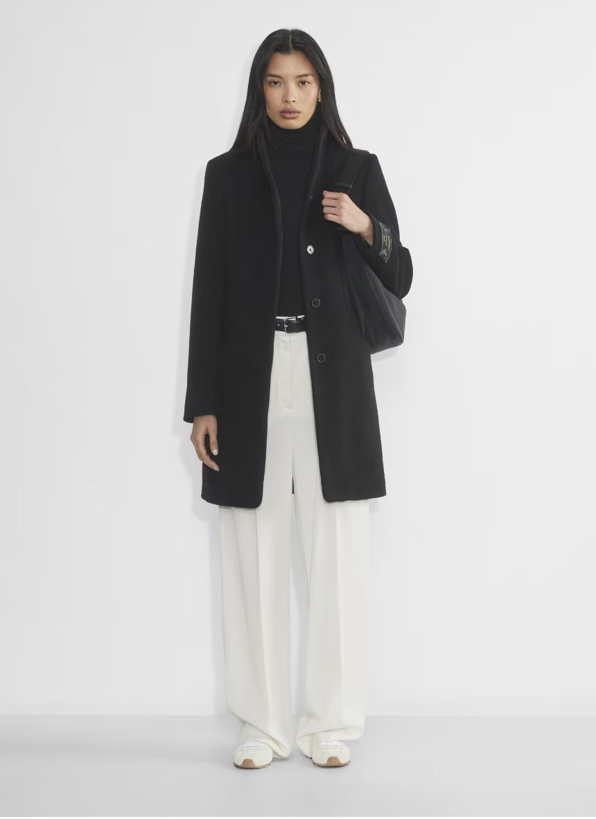 Wilfred Black Wool Blend Cocoon Coat, Size M