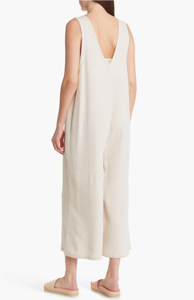 Treasure Bond Cream Linen Blend Jumpsuit, Size M