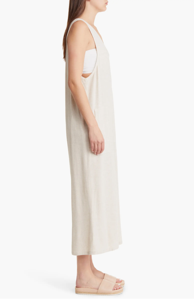 Treasure Bond Cream Linen Blend Jumpsuit, Size M