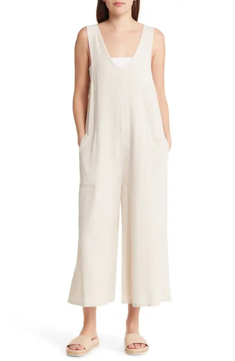 Treasure Bond Cream Linen Blend Jumpsuit, Size M