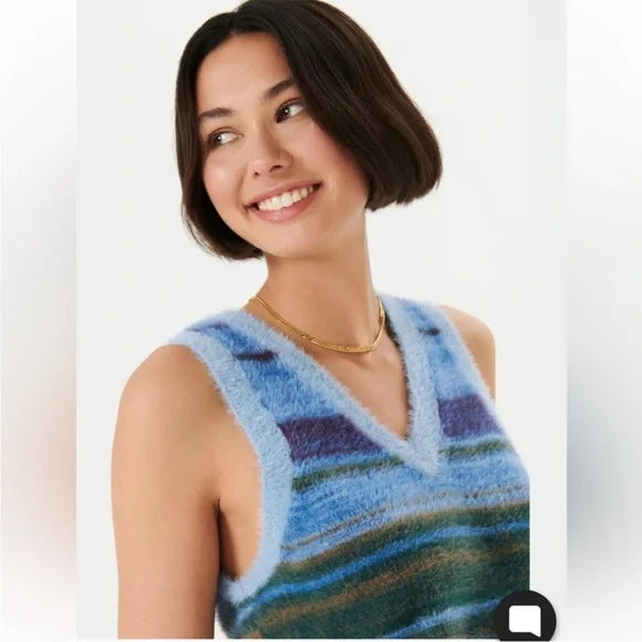 Sunday Best Blue Fuzzy Striped Vest, Size M