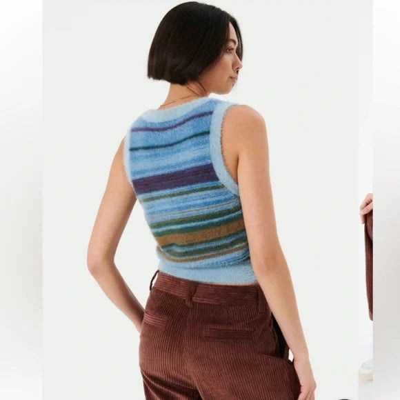 Sunday Best Blue Fuzzy Striped Vest, Size M