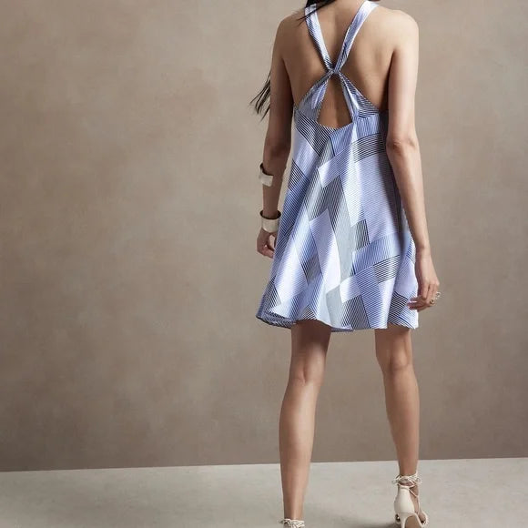 Banana Republic Silk Striped Halter Dress, Size S