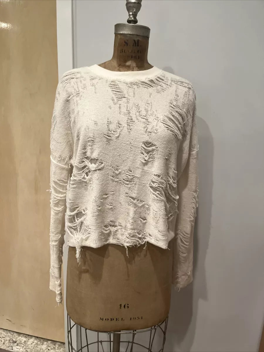 Iro Jeans Cream Distressed Sweater, Size XS