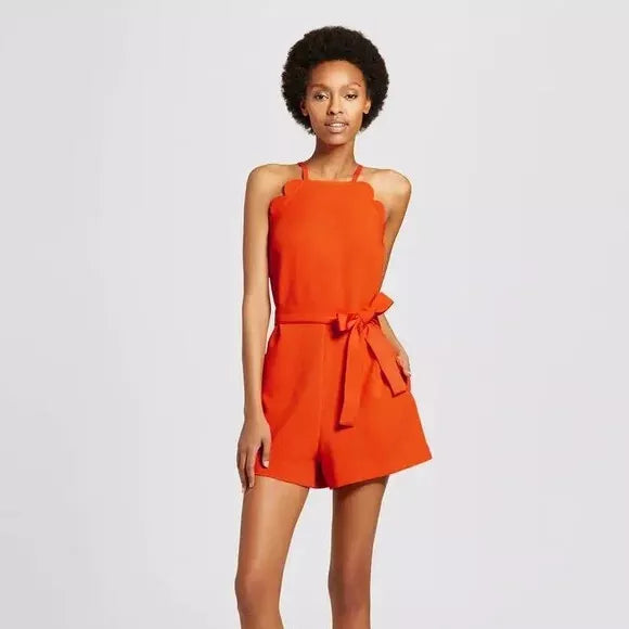 Victoria Beckham Orange Scallop Romper, Size S