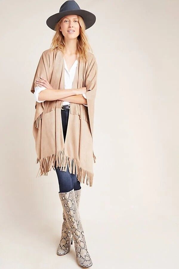 Andersen & Lauth Tan Fringe Shawl, Size O/S