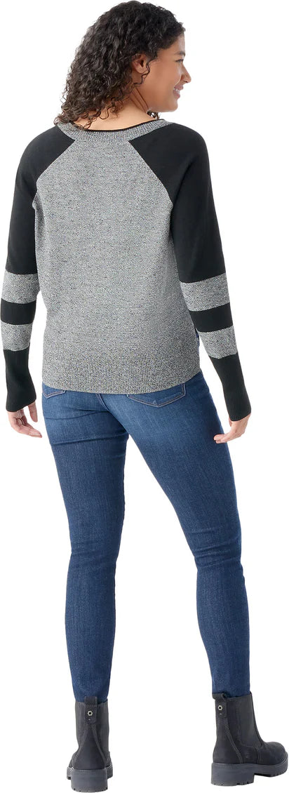 SmartWool Edgewood Grey Striped V-Neck Sweater, Size S