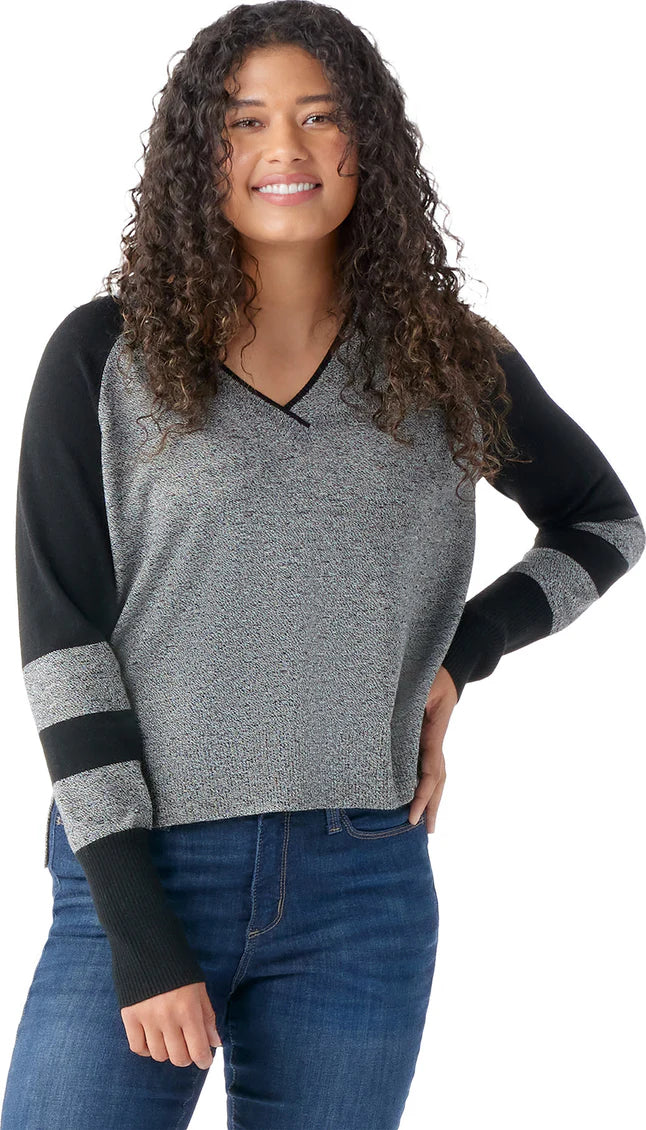 SmartWool Edgewood Grey Striped V-Neck Sweater, Size S